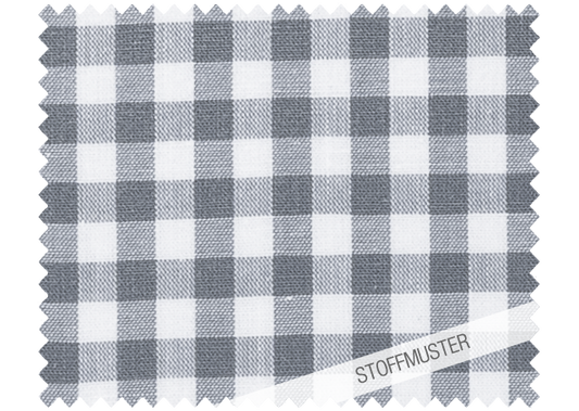 Stoffmuster zu Bettwäsche Nordisch by Nature Vichy Karo Silbergrau: Hochwertiges Karomuster in Silbergrau und Weiß auf reiner Baumwolle. Klassisches Vichy-Design für nordisch-moderne Bettwäsche. Stoffmuster von Stoffkontor.
