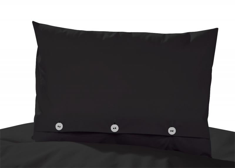 Bettwäsche Corvo Schwarz Gewaschene Baumwolle - Elegantes schwarzes Kopfkissen aus gewaschener Baumwolle mit dekorativen Stoffknöpfen, weicher Qualität und lässig geknitterter Optik im Shabby-Chic-Stil. Made in Italien, genäht in Deutschland.