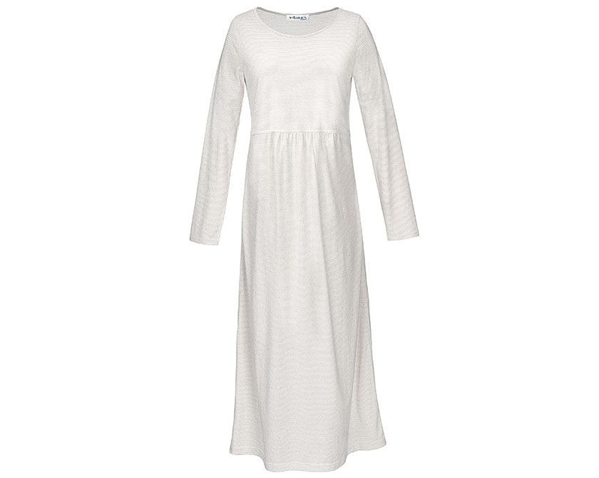 Yellamaris Princess Maxi Grau: Elegantes langes Nachthemd in grau mit Prinzessinnen-Schnitt, Taillennaht und langen Ärmeln aus Bio-Baumwolljersey. Bodenlange A-Linie Silhouette für maximalen Komfort. Nachtwäsche, Hersteller: Yellamaris